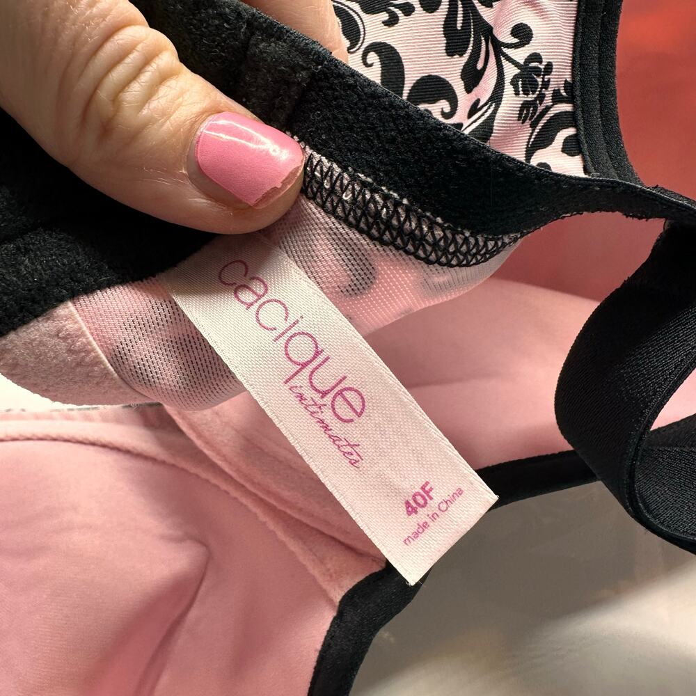 Full Fugure Cacique Lane Bryant pink Baroque Bra Size 40F - Picture 3 of 7